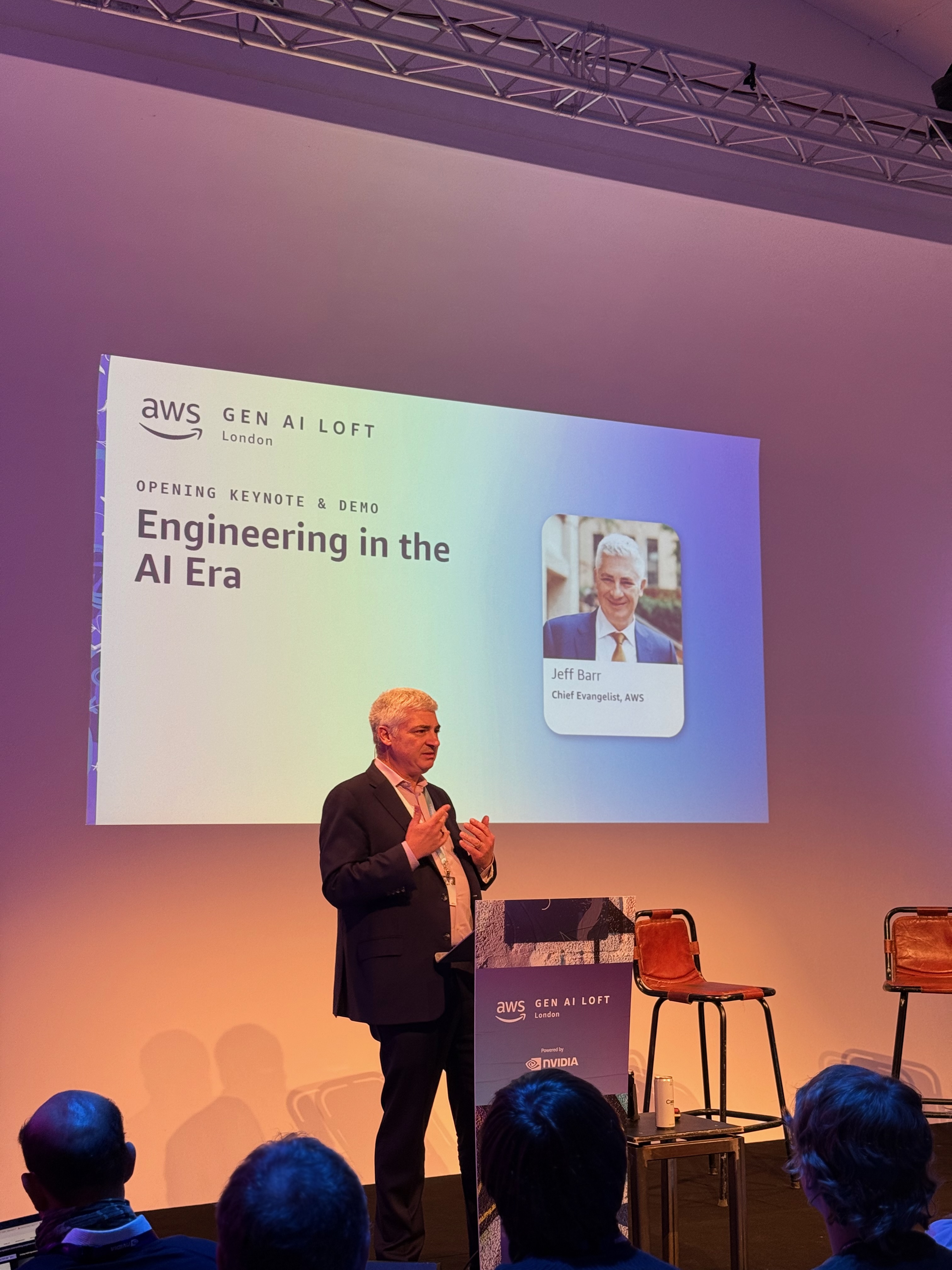 Jeff Barr, Chief Evangelist at AWS, presenting Engineering in the AI Era at AWS Gen AI Loft London